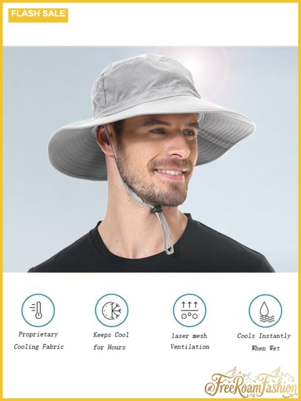 Boonie Hat UPF 50+ Cooling Wide Brim Bucket Sun Hat Adjustable Packable - Picture 4 of 6